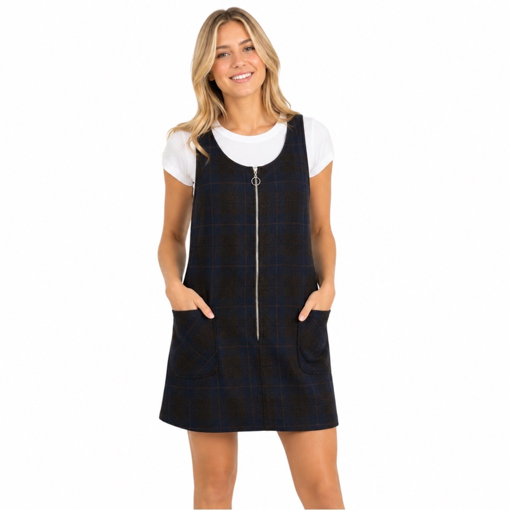90s Y2K Plaid Wool Schoolgirl Dress 3 Small Academia Vintage Wool Pinafore USA